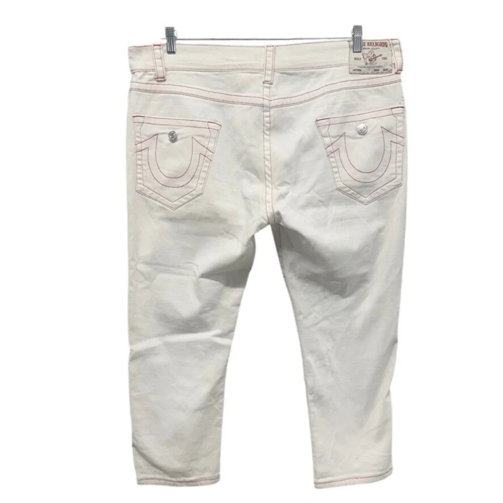 True Religion Ricky Relaxed Straight White Red Stitch Jeans Mens 38 x 27